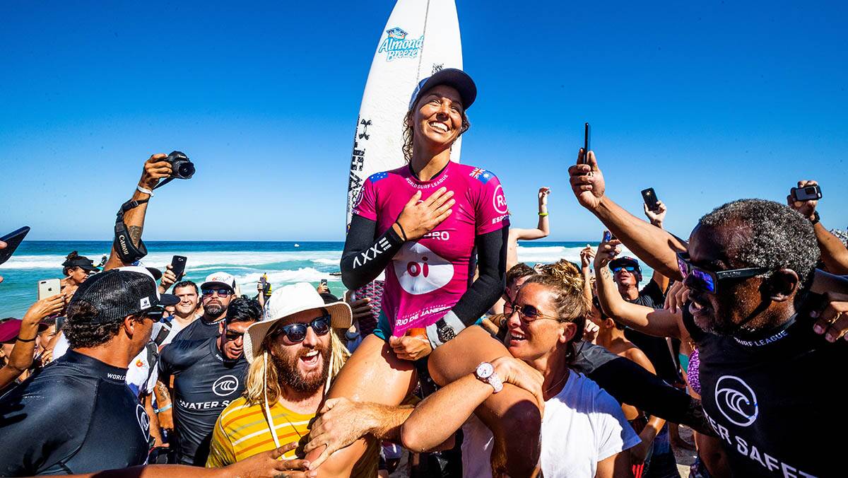 World number1:Sally Fitzgibbons (AUS) earned her third CT victory in Brazil after winning the Oi Rio Pro. Picture WSL / Poullenot