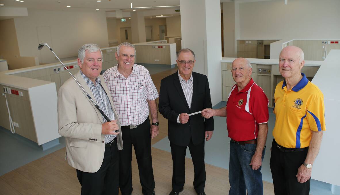 Building works: (R/L) Brian Anson Lugarno Lions,Peter de Meur St George Lions,Warren O'Rourke,Rob Robson Vice President of the Cancer Care Centre Building Fund and Mayor Greene at the new Cancer Care Centre. Picture: John Veage