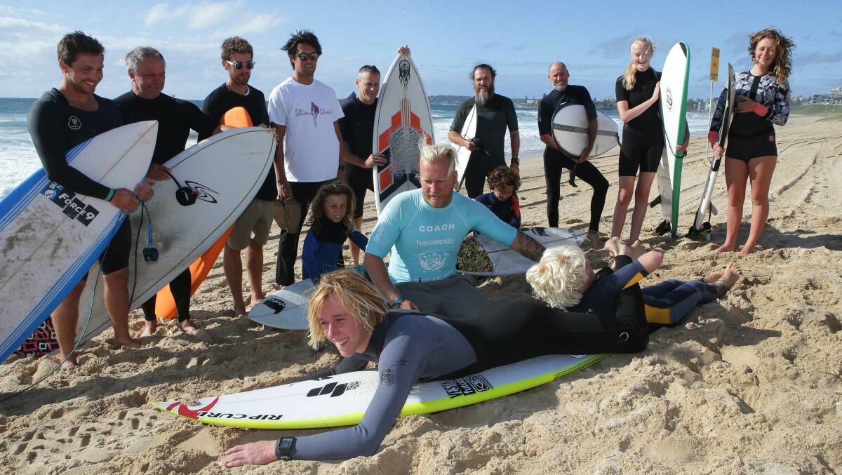 Surfers rescue: Cronulla surfing coach Blake Johnstone puts local surfers through the formal rescue component at Wanda. Picture: John Veage