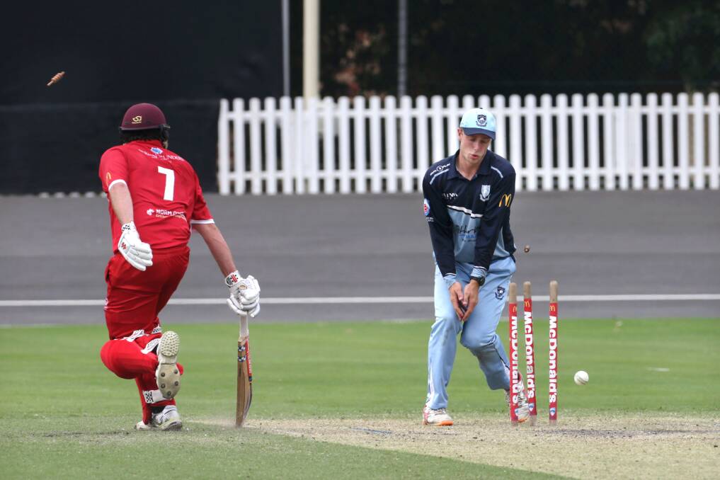 Close: St George's Tom Engelbrecht just gets home but was caught minutes later in a batting collapse where Sutherland took 4 wickets in eight balls. Picture: John Veage