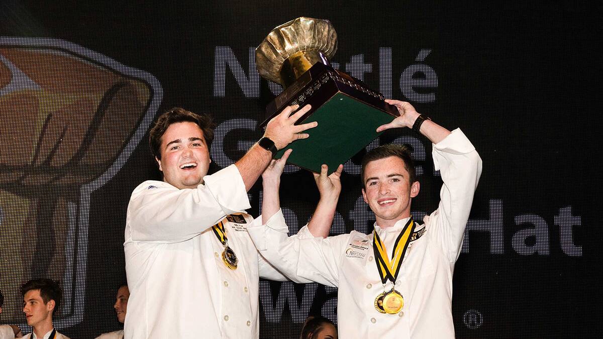 Top Hat: National culinary champions Matt Wills (right) and Billy Fox   with their big hat trophy