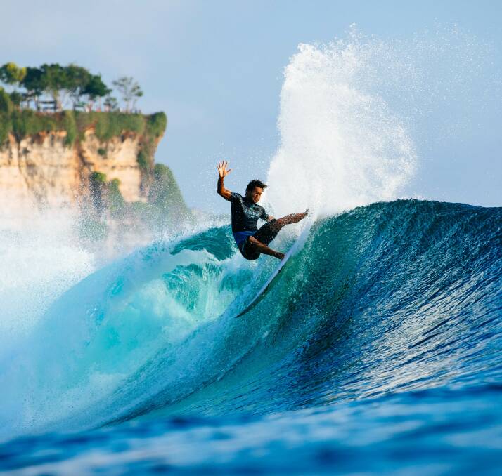 Uluwatu: Cronulla's Connor O'Leary flying high in Bali at the Uluwatu CT, his best result on the 2018 World Surf League Championship Tour. Picture: WSL/Sloane