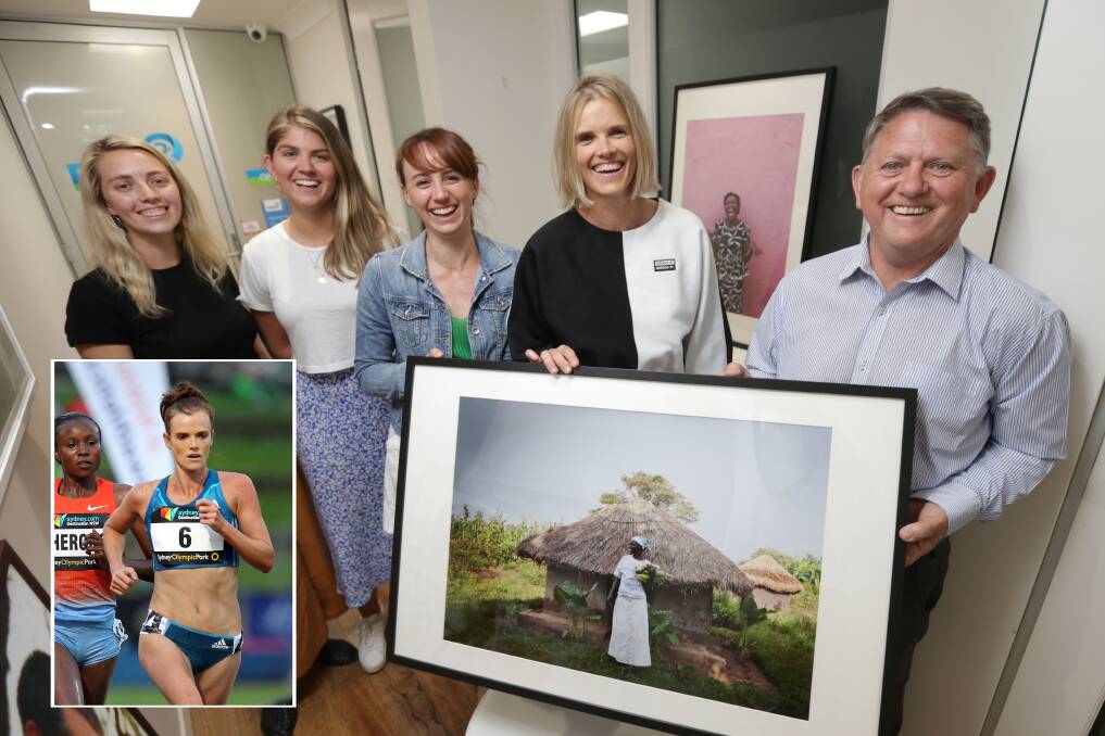 Great charity: Sutherland's Love Mercy staff Rebecca,Caitlin, CEO Caitlin Barrett and Eloise Wellings with Paul Crowther and (inset) Eloise on the athletics track. Pictures: John Veage