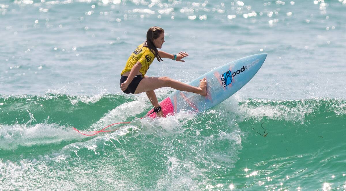 Grace Gosby powers into second place.Picture Surfing Queensland / Ben Stagg