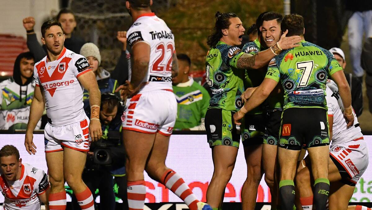 Out played: Canberra showed why they are in the top four and the Dragons in the bottom four on Sunday. Picture: Dean Lewins/AAP Image