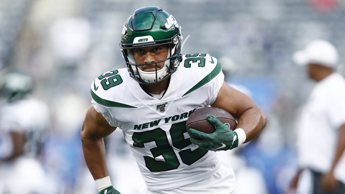 Valentine Holmes playing for the New York Jets on Friday morning (AEST). Picture: AP Photo