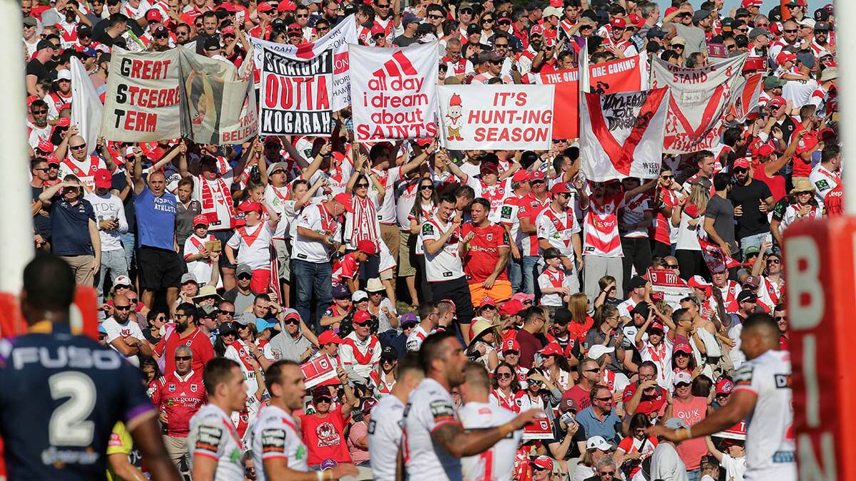 Red V faithful: St George Illawarra fans got right behind their team against Melbourne on Sunday afternoon. Picture: John Veage