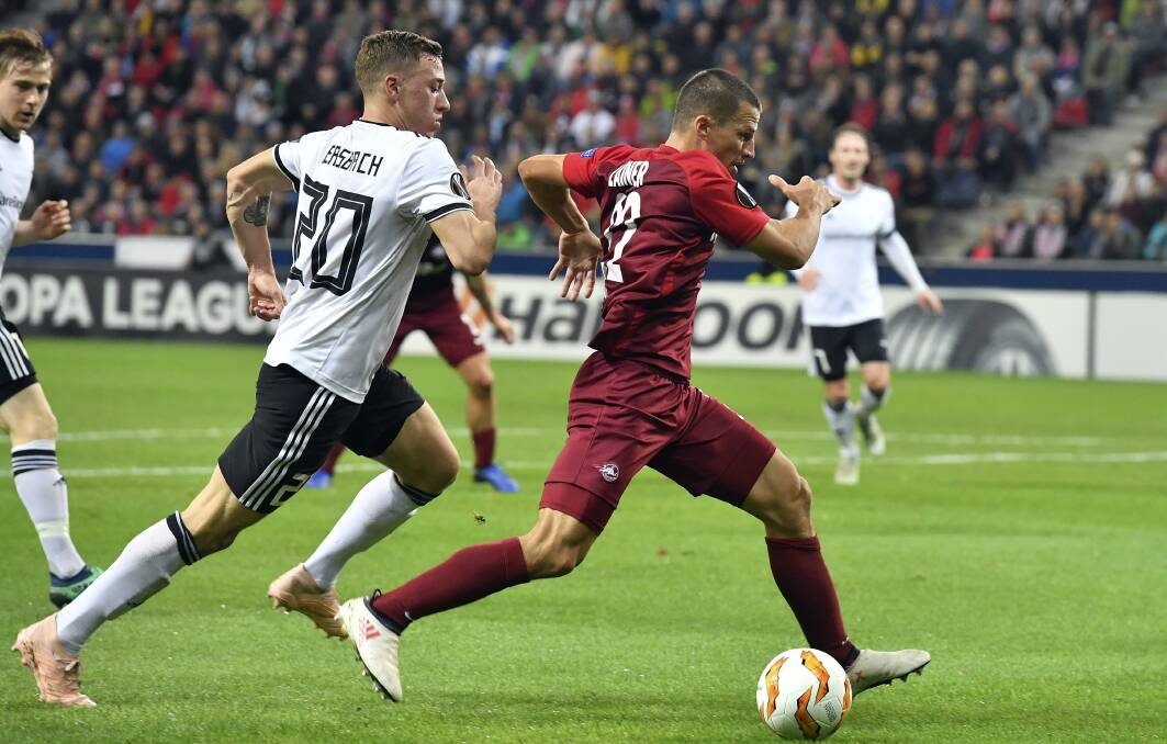 Back: Alex Gersbach (left) playing for Rosenborg in the Europa League. Picture: AP