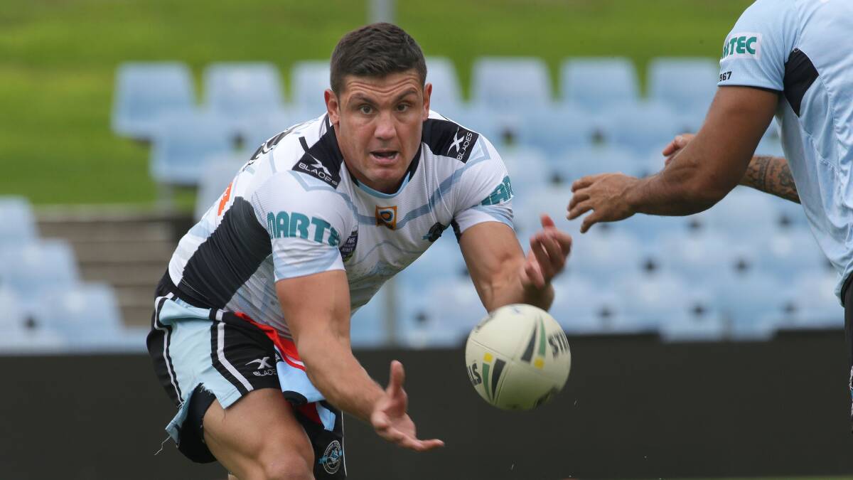 Still focused: Chris Heighington at Sharks training on Tuesday ahead of his 300th NRL game against Newcastle. Picture: John Veage