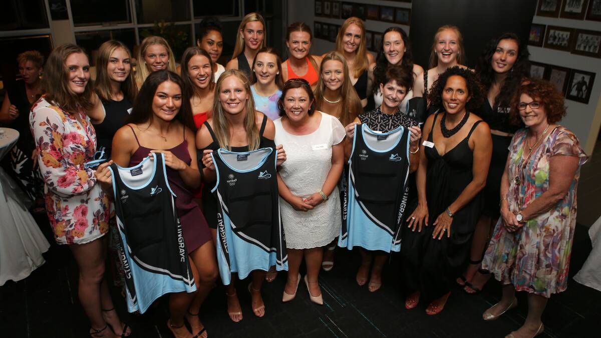 Launched: Sutherland Stingrays under-20s squad at their season launch at Wanda Surf Life Saving Club. Picture: John Veage