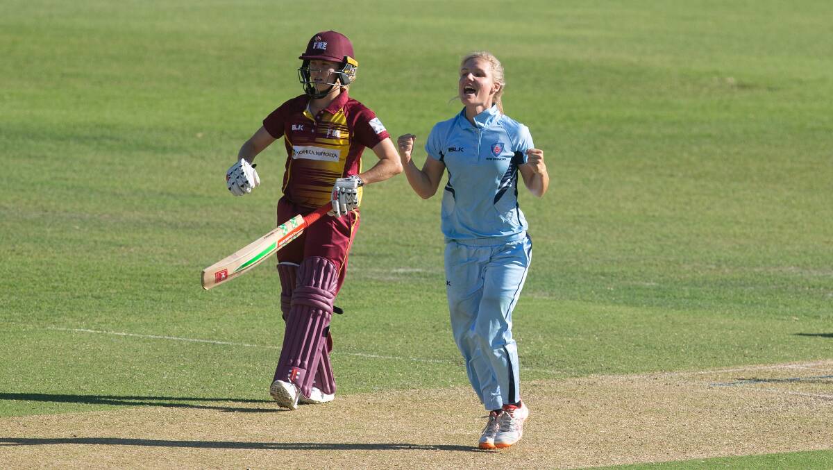 Got her: Nicola Carey celebrates the final wicket. Picture: AAP Image