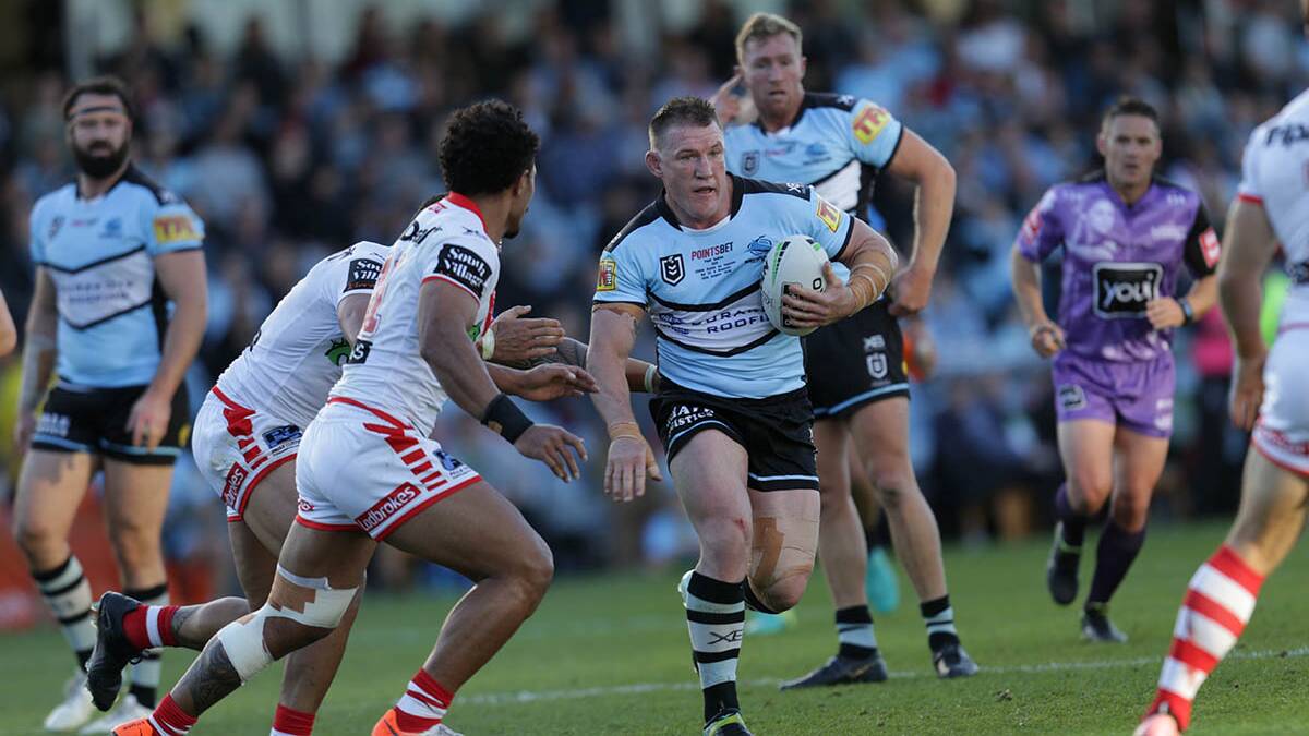 On the charge: Sharks captain Paul Gallen. Picture: John Veage