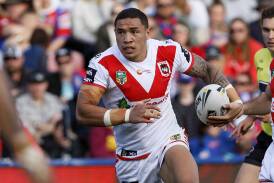 Tyson Frizell hits the ball up against Newcastle on Saturday. Picture: Darren Pateman/AAP Image