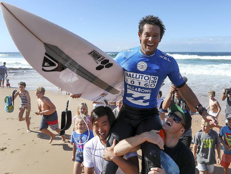 Flying the flag: Cronulla's Connor O'Leary, being chaired off after his Ballito Pro victory in July, will hope for more days like these this year. Picture: Kelly Cestari/WSL