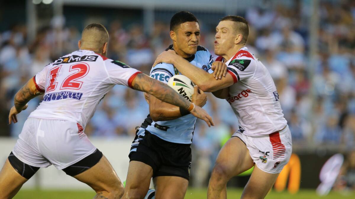 Quiet night: Sharks star Valentine Holmes found it tough going in his return from a hamstring injury. Picture: John Veage