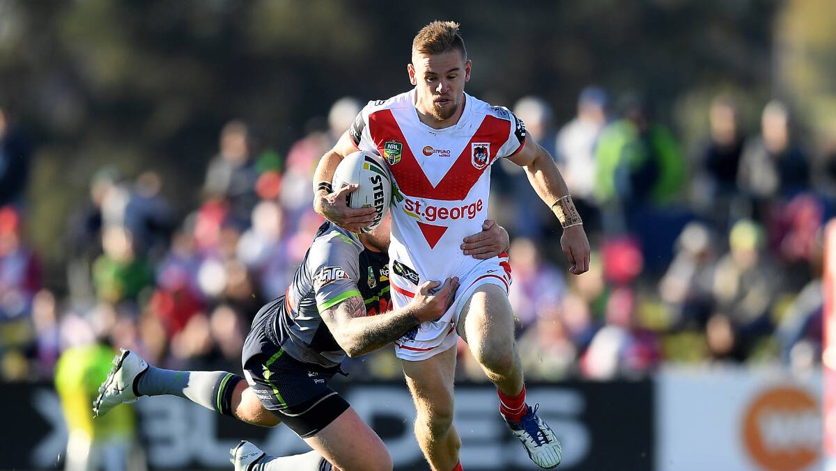 Away again: Dragons fullback Matt Dufty again starred for St George Illawarra against Canberra in Mudgee on Sunday. Picture: AAP Images