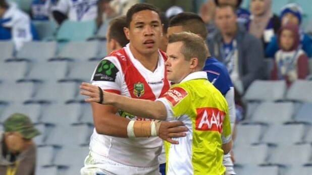 Guilty: Frizell touching referee Chris James. Picture: Fox Sports