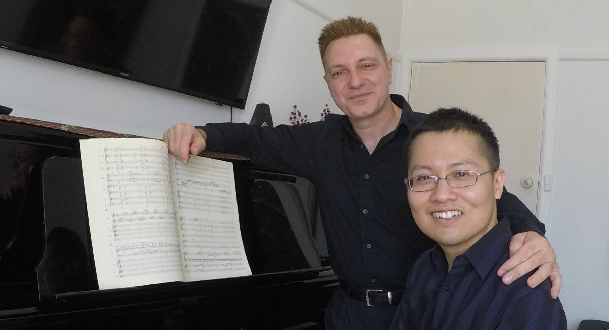 Long friendship: International soloist Terry Lam (right) with Sutherland Shire Symphony Orchestra musical director and conductor Dr Anthony Clarke. Picture: Supplied
