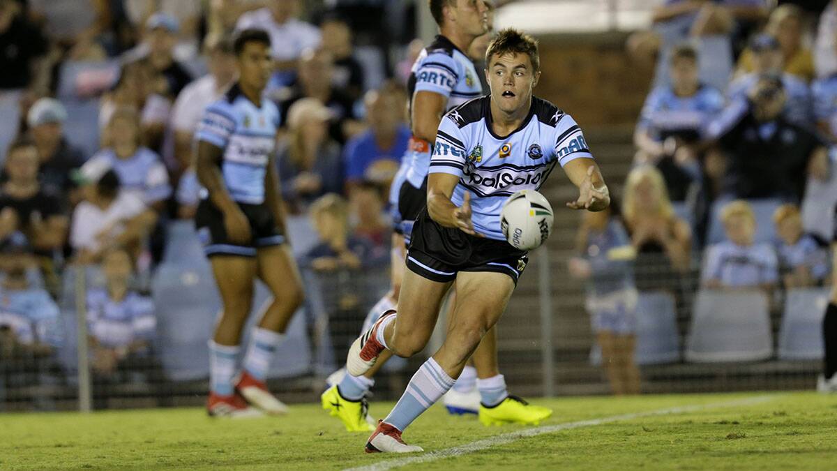 Opportunity: Kyle Flanagan got a chance to play first grade when Cronulla took on Manly in a trial match at Shark Park in February. Picture: John Veage