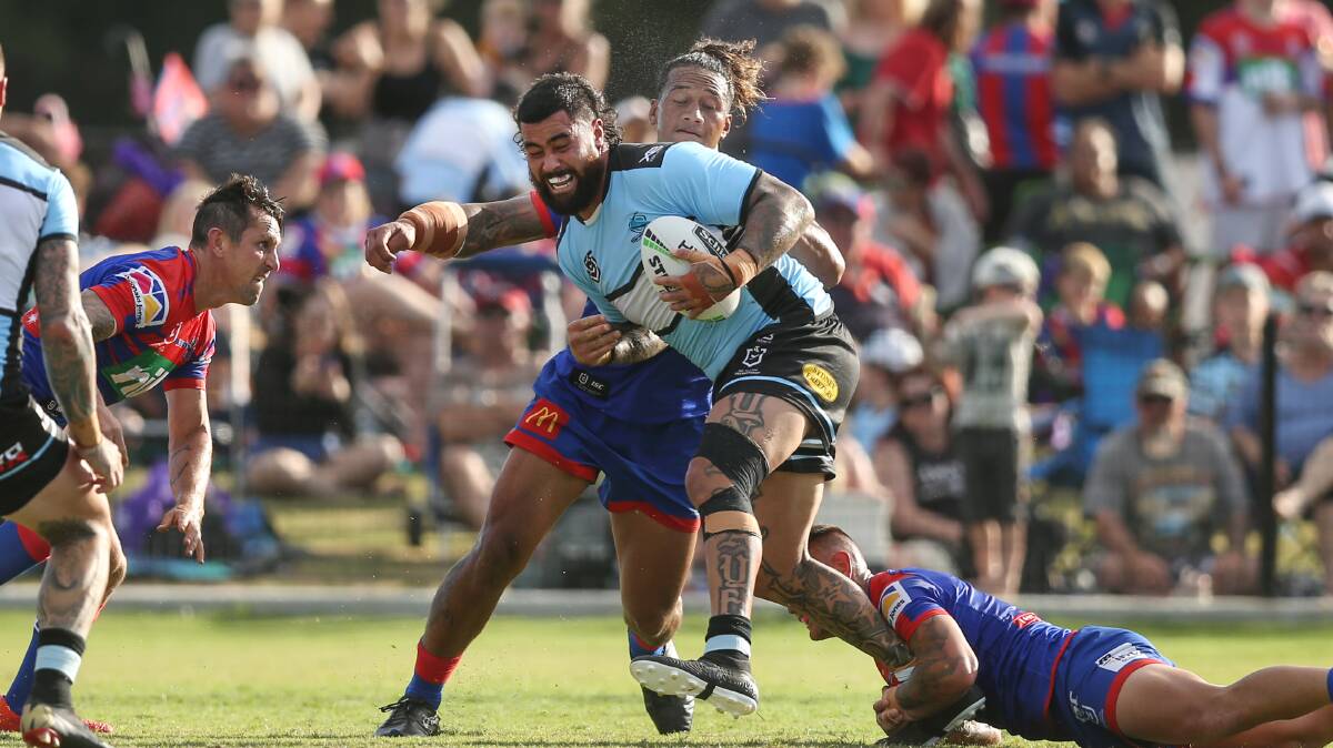 Fired up: Sharks prop Andrew Fifita was strong in Cronulla's dominant trial win over Newcastle at Maitland. Picture: Marina Neil
