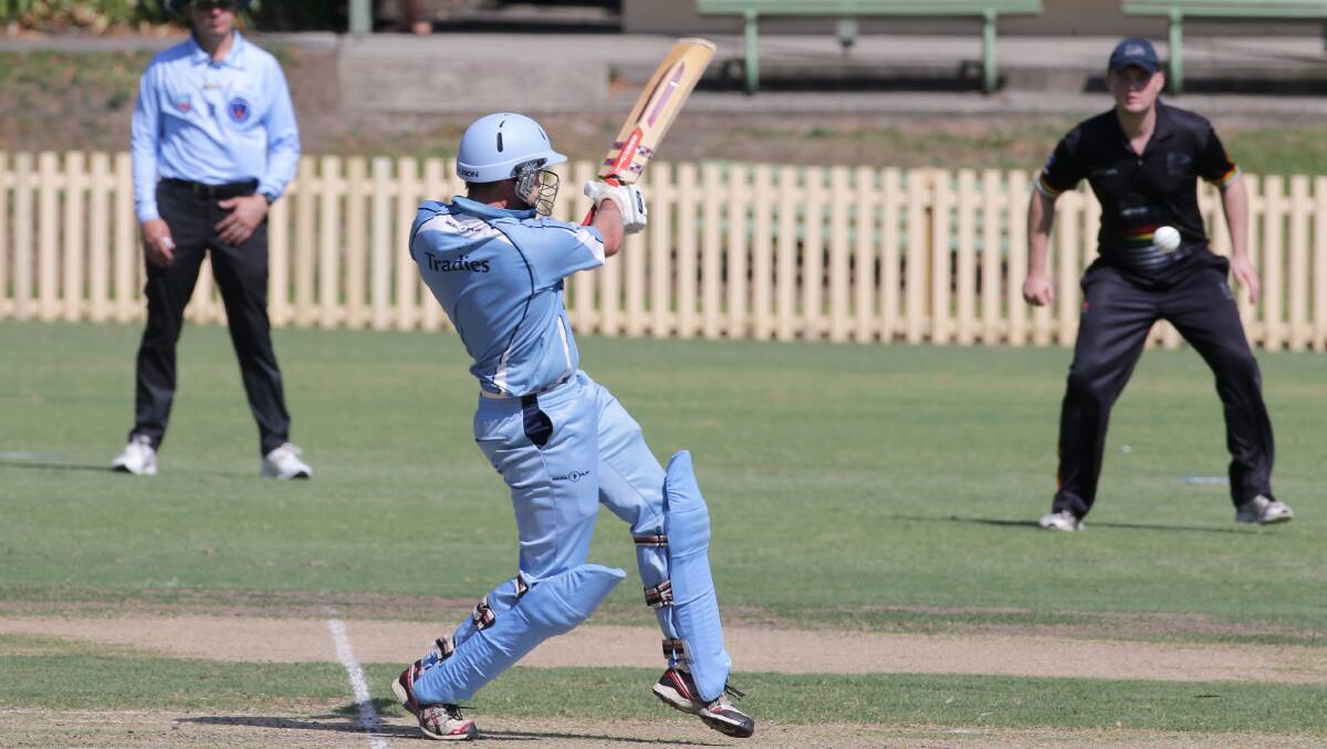 Chris Williams smashed a four through mid-wicket against Penrith on Sunday. Picture: John Veage