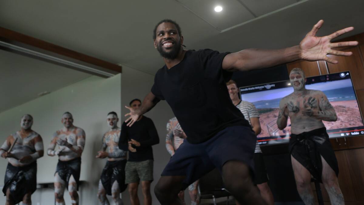 Edrick Lee leads a traditional Indigenous dance last week. Picture: John Veage