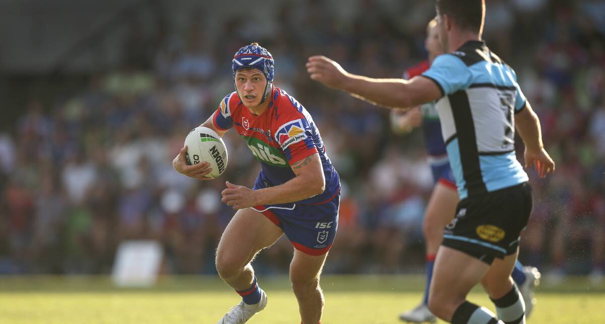 Marked man: Cronulla will hoping to do as good a job on Kalyn Ponga as they did in their trial against the Knights at Maitland a fortnight ago. Picture: Marina Neil