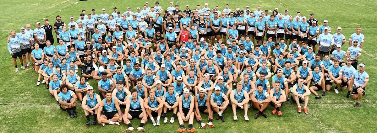 One for all: More than 200 Cronulla Sharks players took part in a full-club training session last week. Picture: Cronulla Sharks