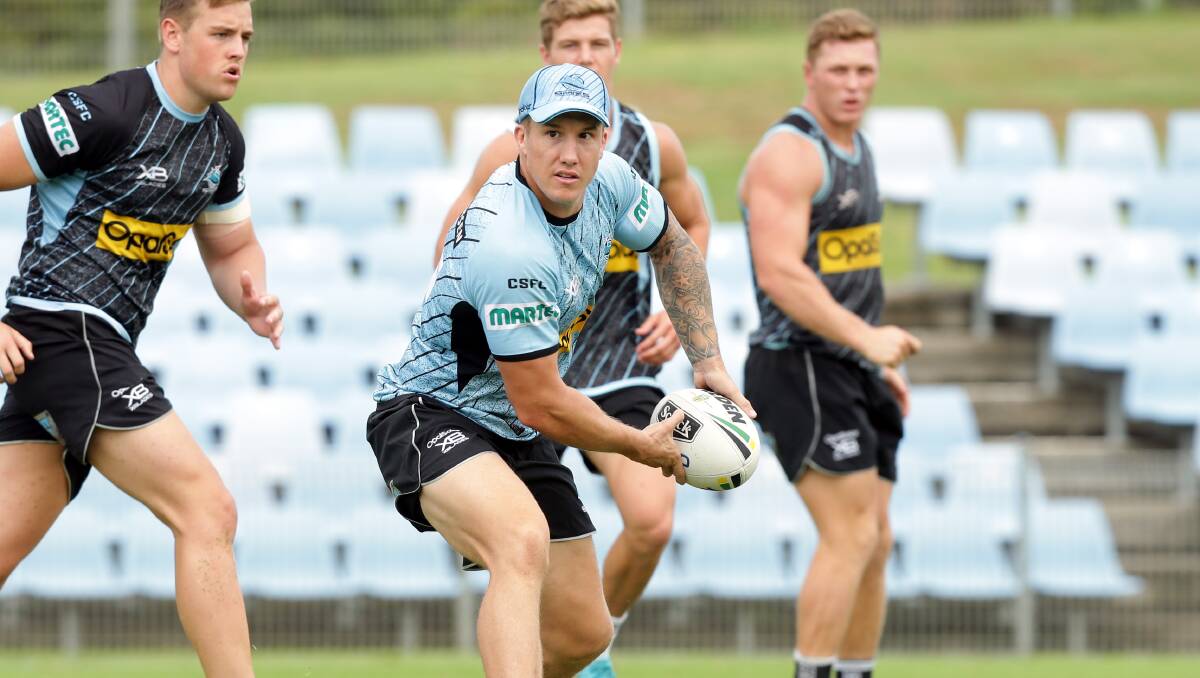 Fresh face: Former NSW halfback Trent Hodkinson trains with Cronulla for the first time on Tuesday morning. Picture: Chris Lane