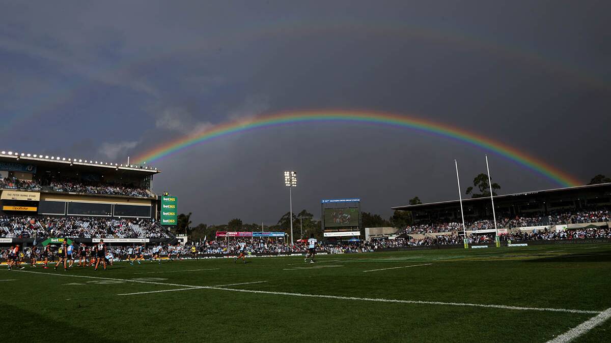 End of the rainbow: The Sharks came from behind to down the Tigers in the shire on Sunday. Picture: John Veage
