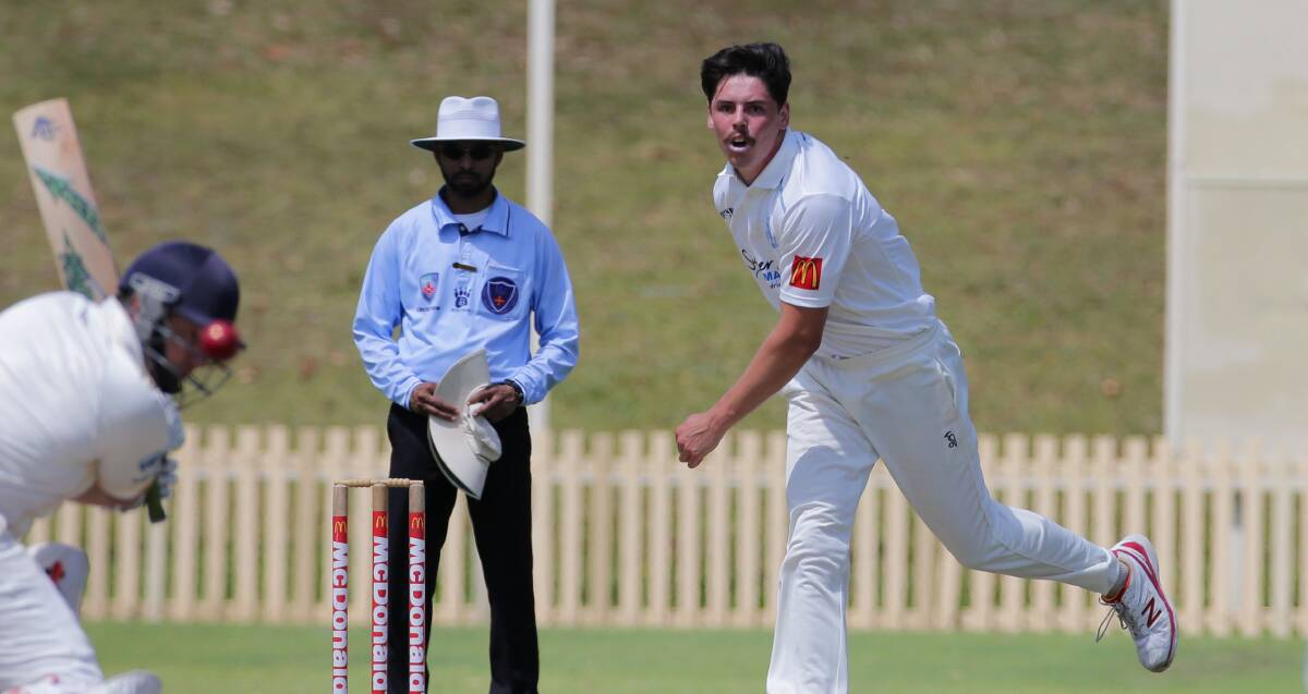 Called up: Sutherland all-rounder Ben Dwarshuis bowling against Fairfield-Liverpool at Glenn McGrath Oval earlier this season. Picture: John Veage