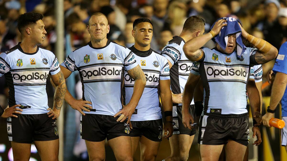 Tough to take: Cronulla were beaten by a penalty goal to the Roosters in the final minute on Saturday night. Picture: John Veage