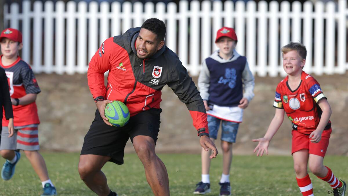 King of the kids: Nene Macdonald in action at the Dragons' school holiday clinic at Bexley on Monday. Picture: John Veage