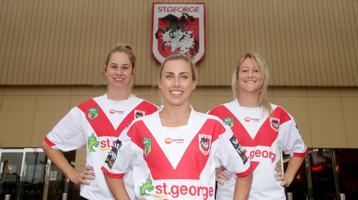 Marching in: (From left) Kezie Apps, Sam Bremner and Talesha Quinn have signed with St George Illawarra for the inaugural NRL women's premiership. Picture: Chris Lane