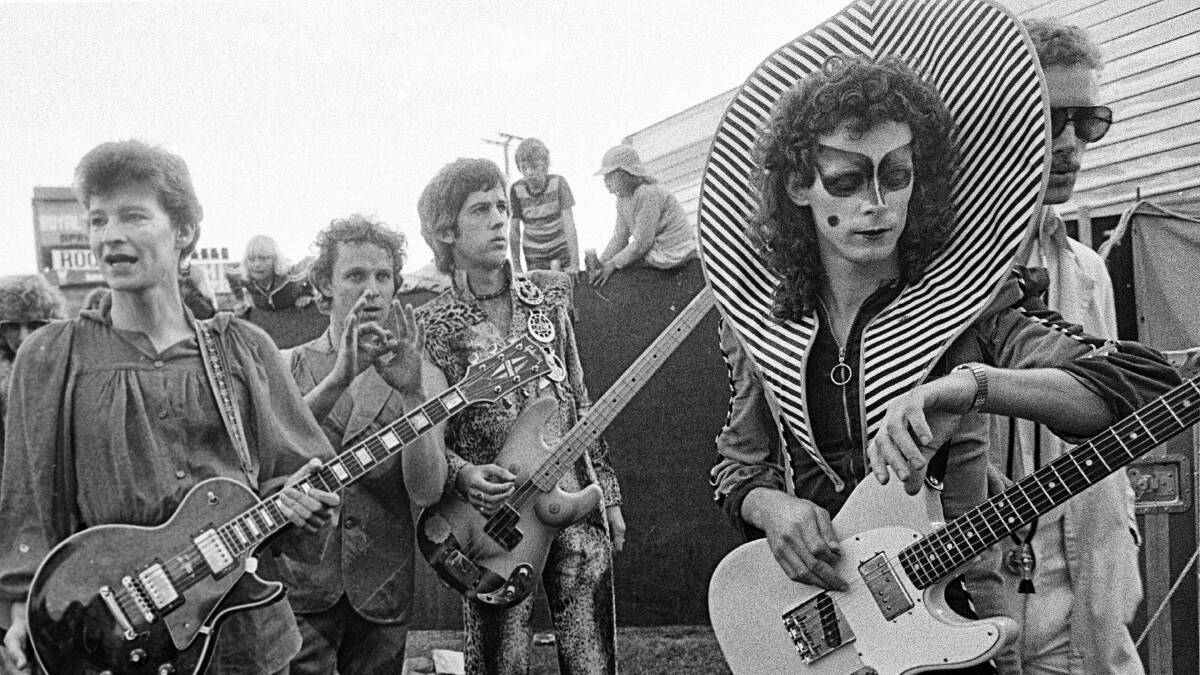 Skyhooks legend Bob 'Bongo' Starkie (right) with the band in their glory days. Picture: Philip Morris