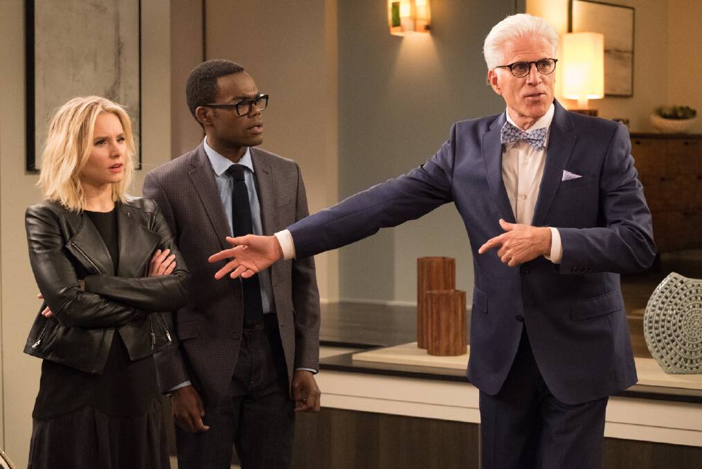 Dead zone: Kristen Bell, William Jackson Harper and Ted Danson star as Eleanor, Chidi and Michael in The Good Place.