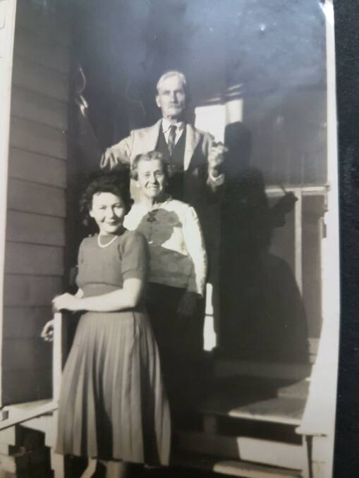 Peggy McKinley in the 1940s with her grandparents Ada and James Goddard.