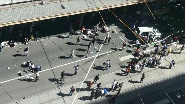 An aerial view of the incident on the corner of Flinders and Elizabeth Street. Photo: supplied
