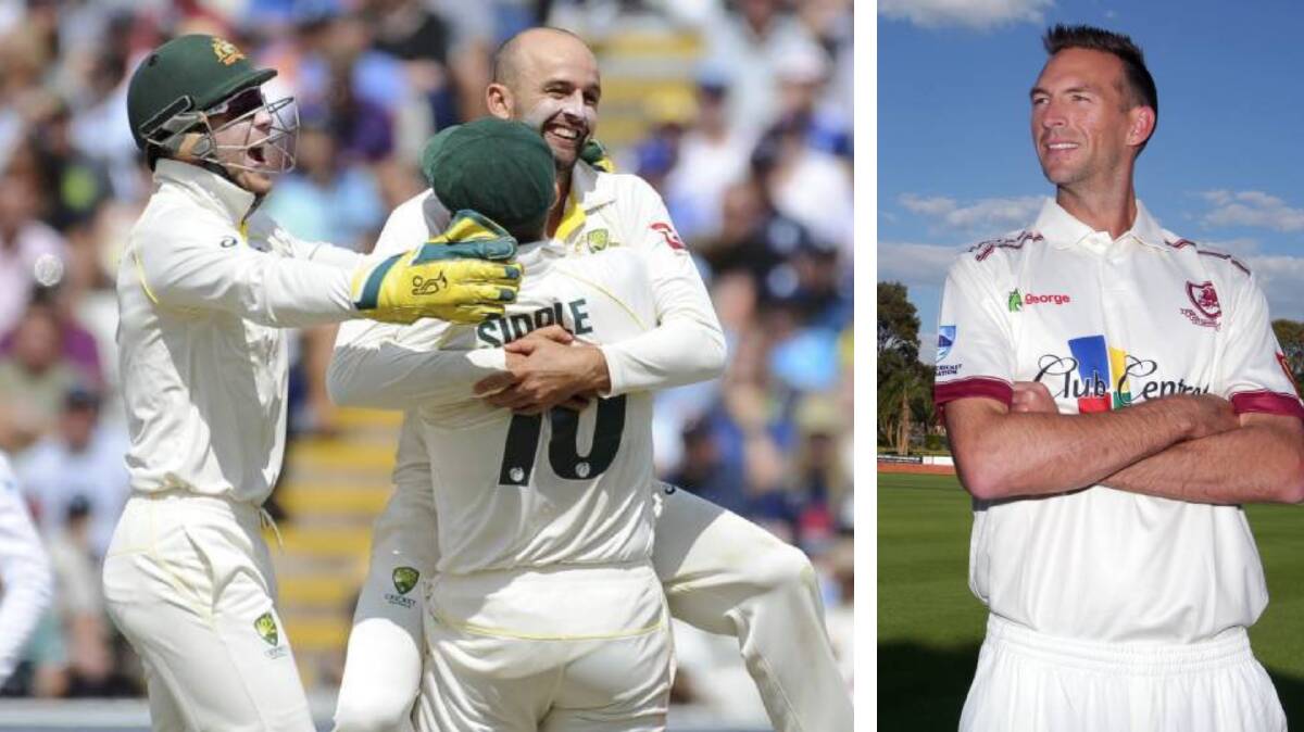 Australia's Nathan Lyon celebrates after dismissing England captain Joe Root during day five of the first Ashes Test. It was one of the six wickets Trent Copeland (right) predicted.