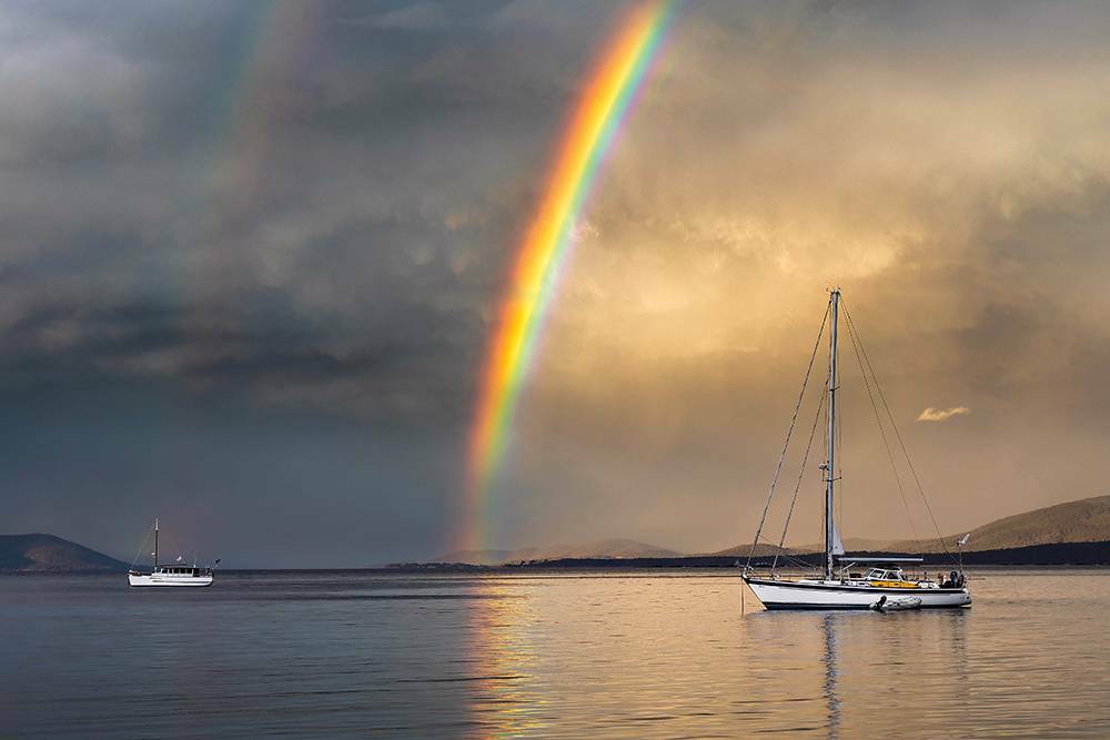 MAY: Double rainbow over D'Entrecasteaux Channel (Partridge Island) Tasmania, March 10, 2019 - Phil Hart
