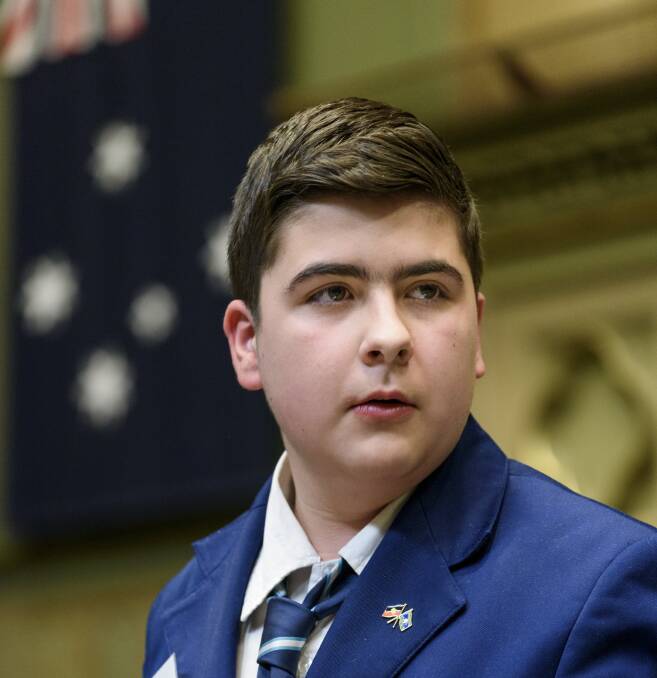Debate: Sylvania High School Year 9 student Noah Coomas debating during the program. Picture: Robert Edwards
