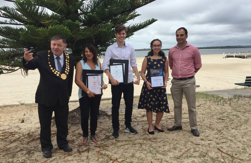 Honoured: Pictured (from left) are Bayside Council mayor Bill Saravinovski, Citizen of the Year Mona Luxton, Sportsperson of the Year Mark Fokas, special recipient Juliette Jones and Australia Day ambassador Clary Castrission. Picture: Gary Hamilton-Irvine