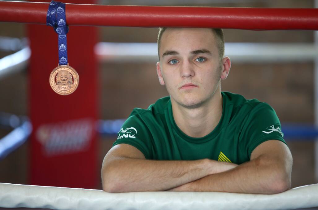 Bright future: Boxing talent Sam Goodman, 18, has just returned home from Russia with a bronze medal. Picture: John Veage