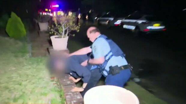 Police and partygoers outside the Gladesville home on Saturday night. Photo: Supplied/Channel 9