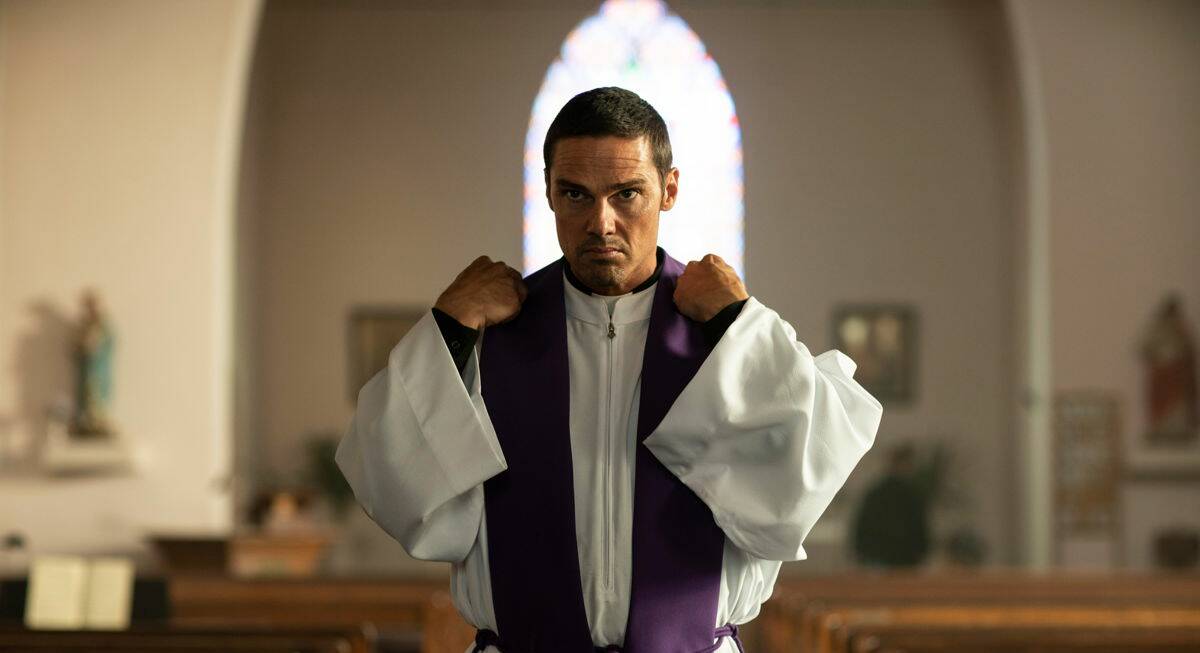 Jay Ryan as priest Byron Smith in Scrublands. Picture Stan