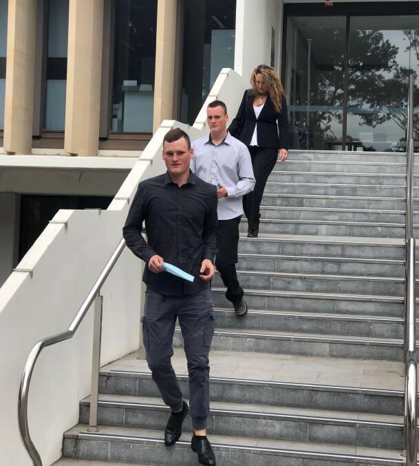 Busted: Identical twins Leroy and Riley Hezemans leave Wollongong courthouse after pleading guilty to robbery in company charges.