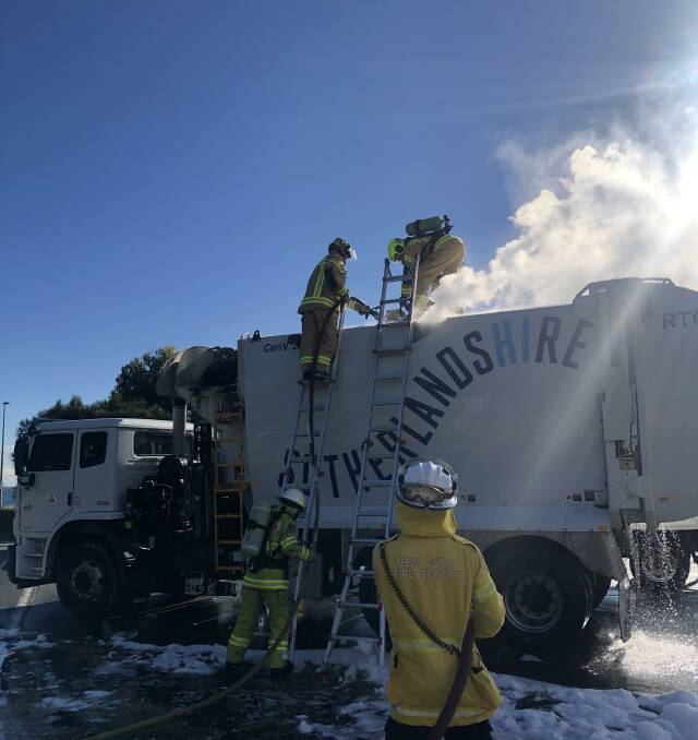IMPROVISED: FRNSW improvised by cutting a hole in the top of the truck's trailer, allowing them to pump water inside and extinguish the fire. Picture: supplied.