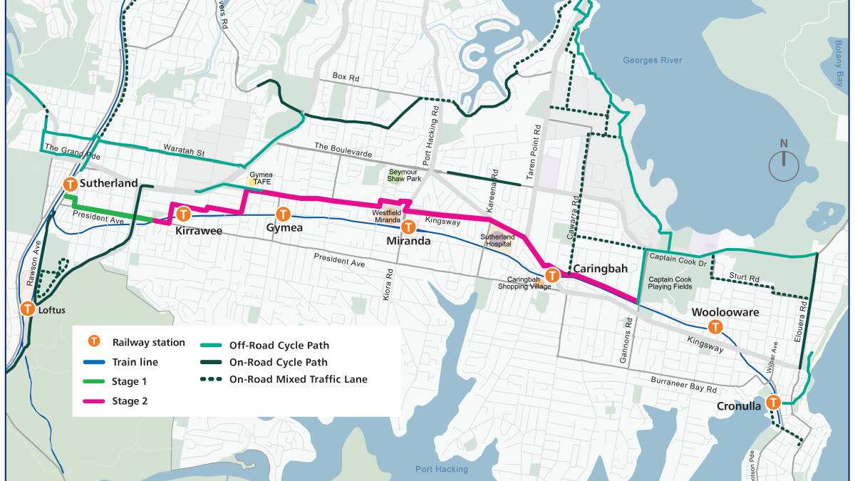 The route of Stage 2 of the Sutherland to Cronulla Active Transport Link (SCATL). Picture: supplied