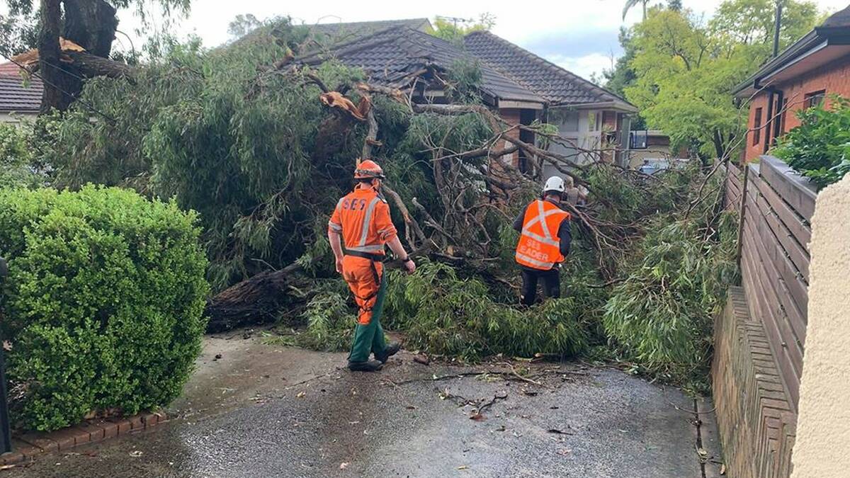 Clean-up: Kogarah SES crews help out after a supercell storm in January 2020. Picture: NSW SES Sutherland Shire