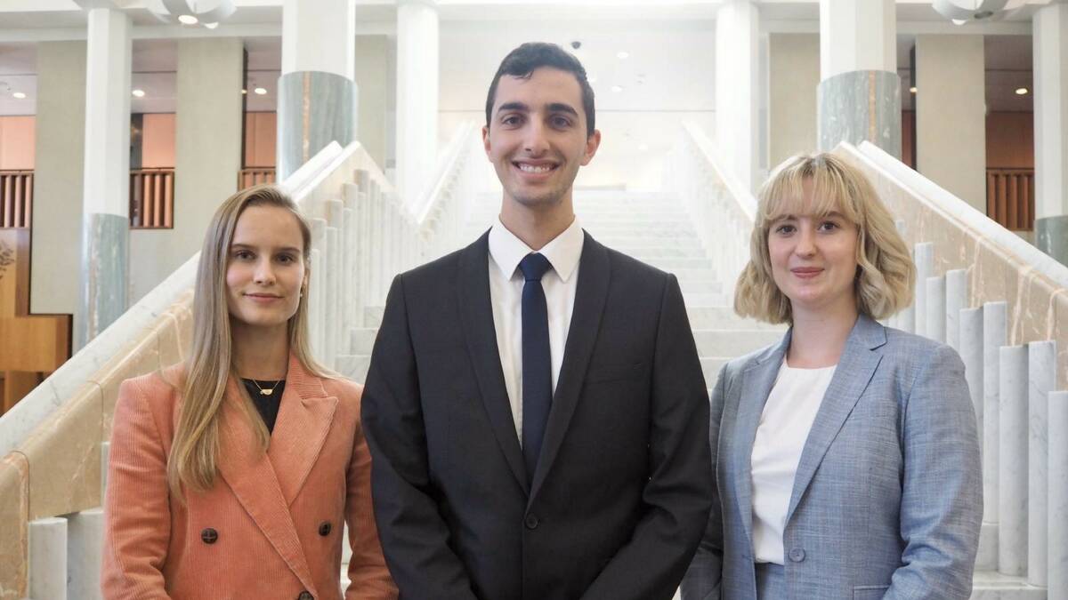 Youth voice: Y20 delegates Babet de Groot (L), Ibrahim Taha and Niamh Callinan (R) were involved in creating the Y20 Communique, a document that details the aspirations and policy ambitions of young people from across the world and informs discussions at the G20. Picture: Supplied
